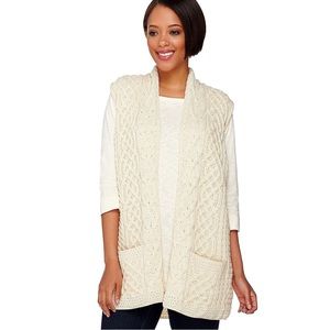 Kilronan NWT Merino Wool Open Front White Ivory Vest with Pockets M